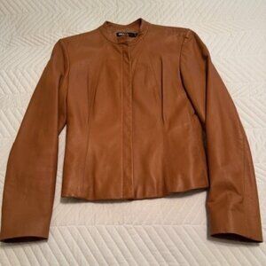DKNY Brown Leather Biker Jacket Size 8P
